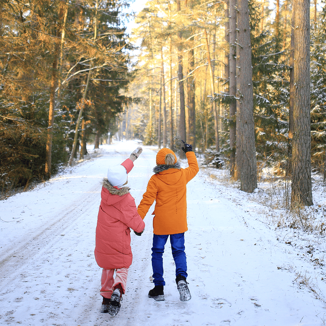Children exploring nature in wintertime.